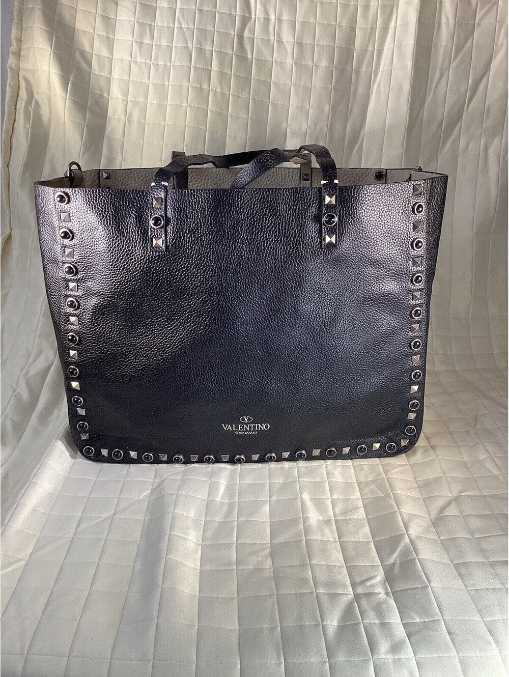 Valentino Black Leather Rockstud Reversible Tote